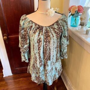 *Alberto Makali* Abstract Jungle Aqua & Brown Top Sz Small